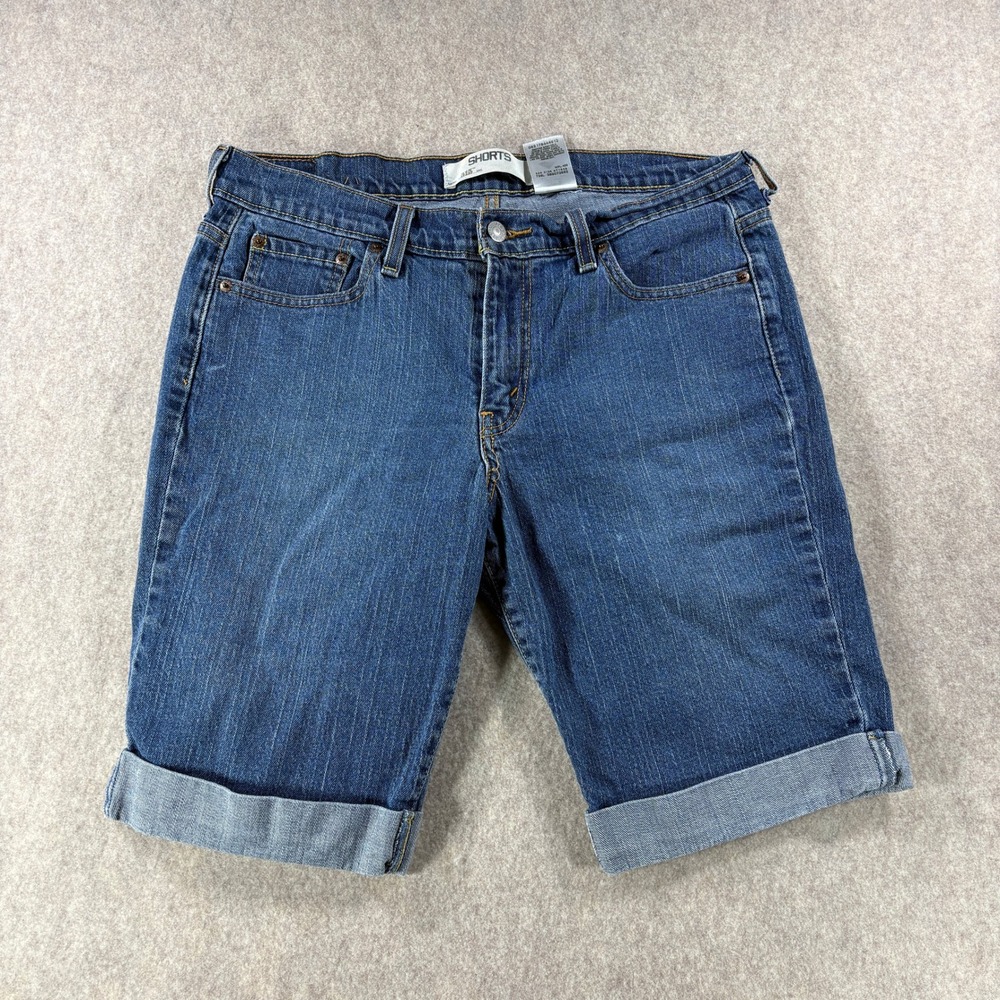 Levis 515 Womens Bermuda Jean Shorts Dark Wash Cuffed Stretch Denim Size 12